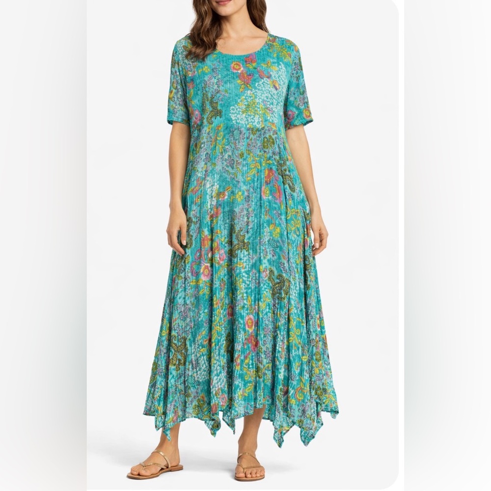 Ulla Popken Crinkle Floral Maxi Dress A-Line Size 16 18 Handkerchief Hem